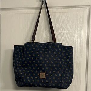 Dooney & Bourke Navy and Gold Patterned Tote